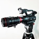 Canon Compact-Servo EF Mount Lens on the JVC GY-LS300 and Metabones Adapter at Texas Media Syste.JPG
