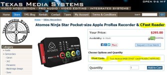 Atomos Ninja Star $295 and CFast Reader Plus Two 64 GB CFast Cards Bundle $300 at Texas Media Sy.jpg Atomos Ninja Star $295 and CFast Reader Plus Two 64 GB CFast Cards Bundle $300 at Texas Media Sy.jpg